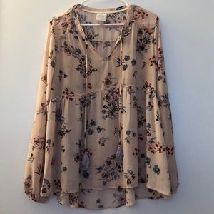 Boho Blush Floral Long Sleeve Blouse